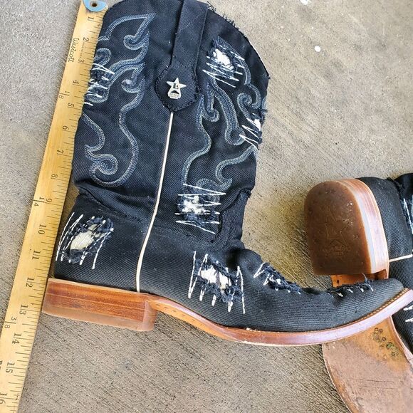 Los Altos Black Denim Embroidered Cowboy Western Boots Size 10 main image 5
